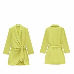 Zara Lime Green Wrap Blazer Dress